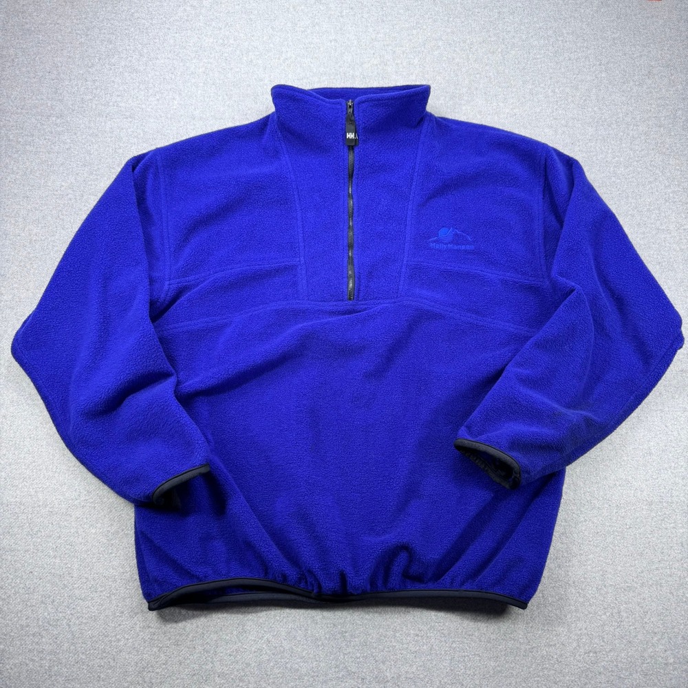Vintage 90s‎ Helly Hansen Fleece Pullover Mens Large Blue 1/4 Zip Sweater *FLAW